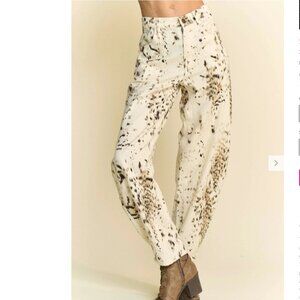 EUC Davi & Dani Abstract Tie Dye Dot Lace Barrel Denim Jeans Cream Women's Large